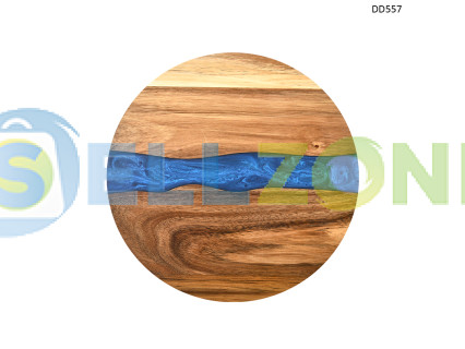 Στρογγυλή σανίδα κουζίνας με μπλε εποξειδική ρητίνη από ξύλο ακακίας – DD557